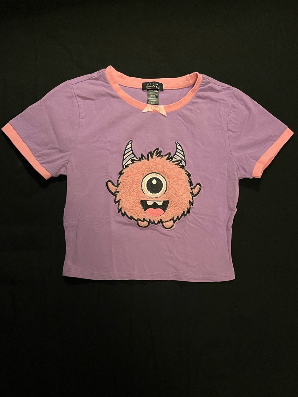 Fuzzy pink monster baby tee